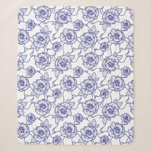 Whispers of Rose, Elegant Line Art Floral Pattern Sherpa Blanket