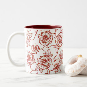 Whispers of Rose, Elegant Line Art Floral Pattern Two-Tone Coffee Mug
