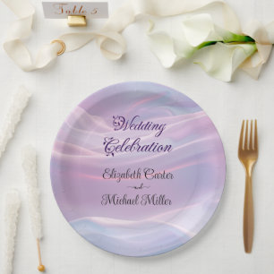 Whispers of Silk: Dreamy Pastel Waves Pink Blue  Paper Plate