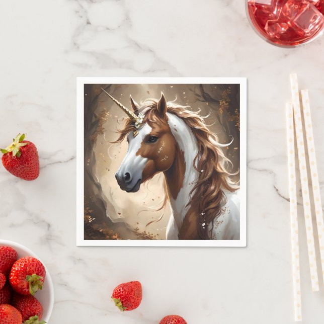 Whispers Of The Brown And White Fantasy Unicorn, Napkin (Insitu)