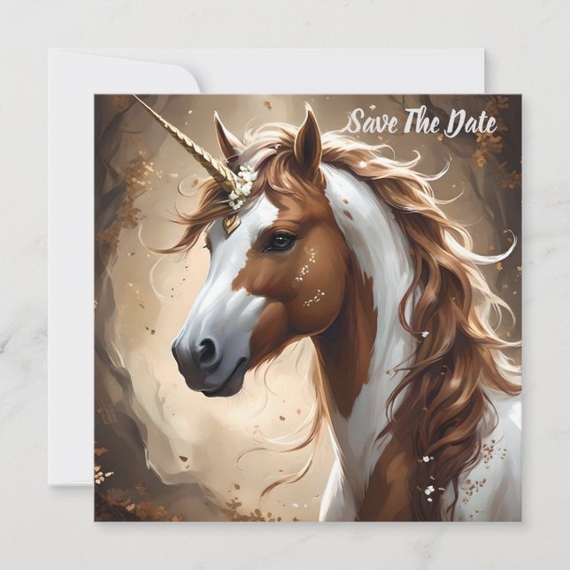 Whispers Of The Brown And White Fantasy Unicorn, Save The Date (Front)