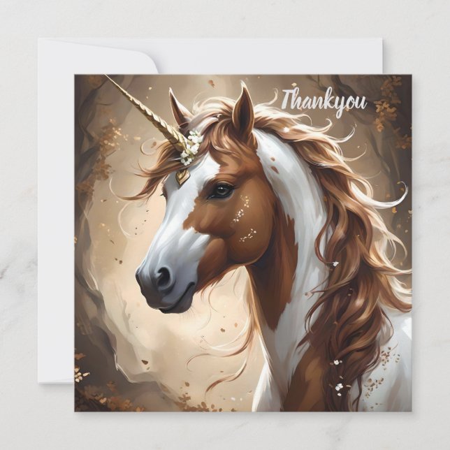 Whispers Of The Brown And White Fantasy Unicorn, Thank You Card (Front)