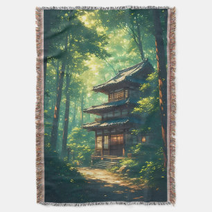 Whispers of the Forest: A Hidden Japanese Retreat Throw Blanket