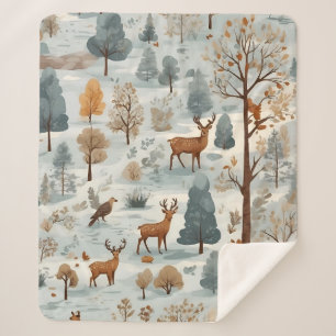 Whispers of the Forest: A Woodland Sketch Sherpa Blanket