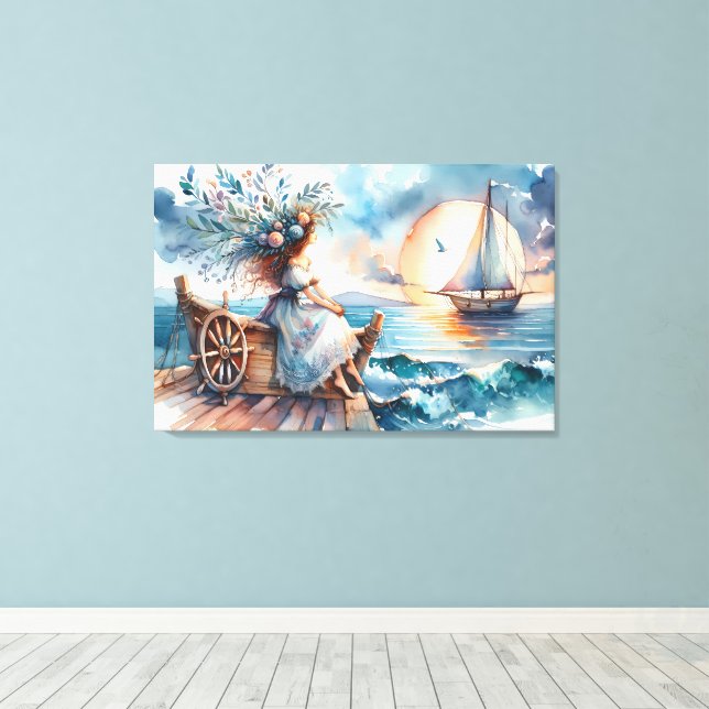 Whispers of the Sea at Sunset Canvas Print (Insitu(Wood Floor))