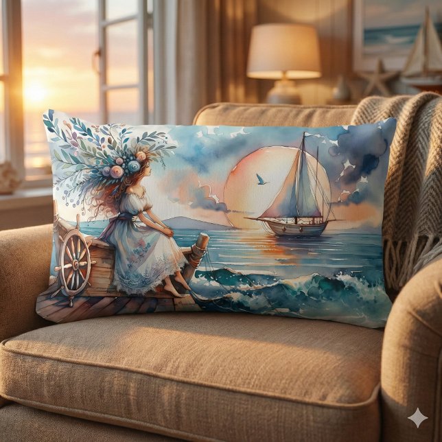 Whispers of the Sea at Sunset Lumbar Cushion (Whispers of the Sea at Sunset Lumbar Pillow Mockup A)