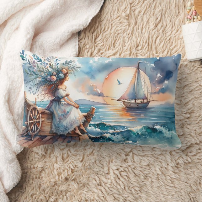 Whispers of the Sea at Sunset Lumbar Cushion (Blanket)