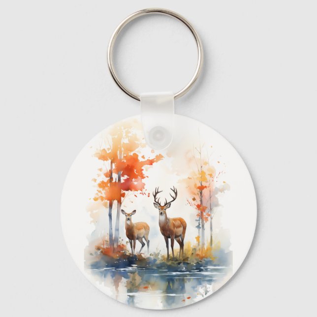 Whispers of the Wild: Autumn Deer" Key Ring (Front)