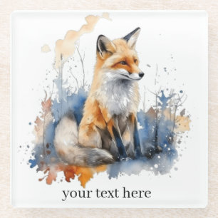 Whispers of the Wild Fox in Watercolor, custom Glass Coaster
