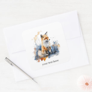 Whispers of the Wild Fox in Watercolor, custom Square Sticker