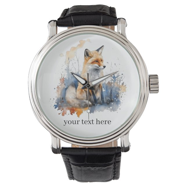 Whispers of the Wild Fox in Watercolor, custom Watch (Front)