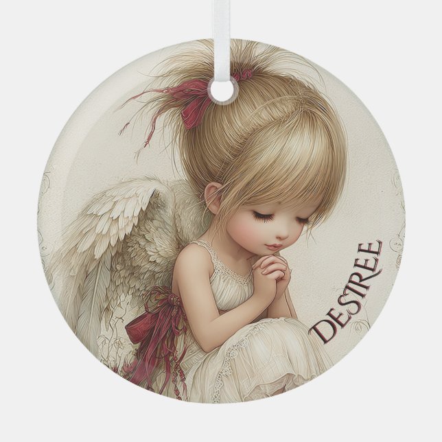Whispers of Winter – Fairy Child with Cardinal  Glass Tree Decoration (Front)