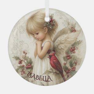 Whispers of Winter – Fairy Child with Cardinal  Glass Tree Decoration