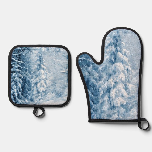 Whispers of Winter Oven Mitt & Pot Holder Set (Front)