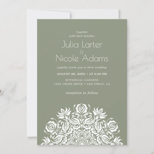 Whispers Swan Birds Lotus Flowers Mandala Wedding Invitation (Front)