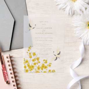 Whispers Swan Birds Lotus Flowers Mandala Wedding Vellum Invitations