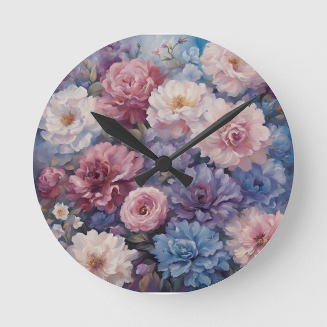 Whispy wildflower design round clock (Front)