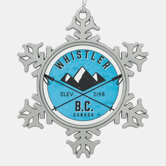 Whistler British Columbia Canada Skiing Ski Snowflake Pewter Christmas Ornament (Front)