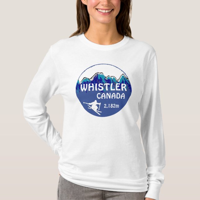 Whistler Canada blue ski art ladies hoodie T-Shirt (Front)