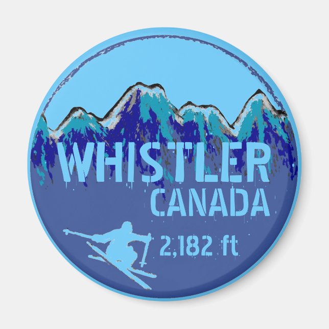 Whistler Canada blue ski art magnet (Front)