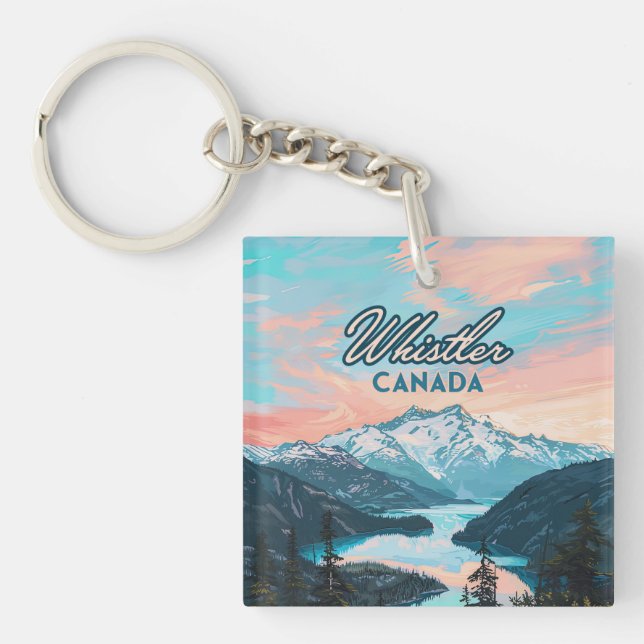 Whistler Canada British Columbia Ski Resort Retro Key Ring (Front)