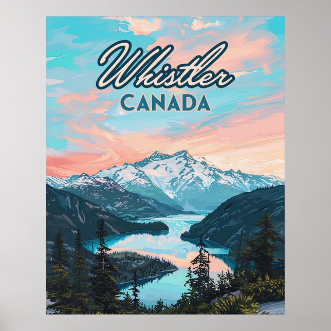 Whistler Canada British Columbia Ski Resort Retro Poster (Front)