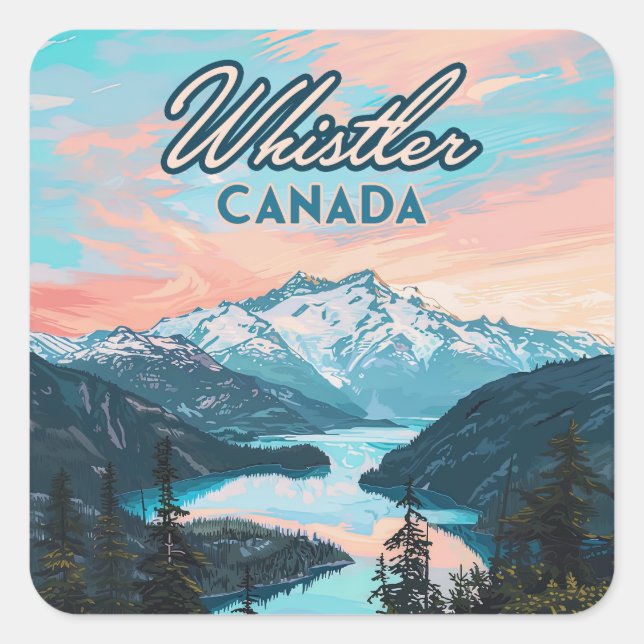 Whistler Canada British Columbia Ski Resort Retro Square Sticker (Front)