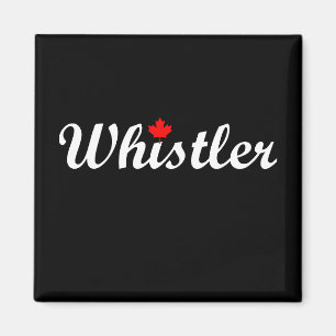 Whistler Canada Script Text Maple Leaf Dark Magnet