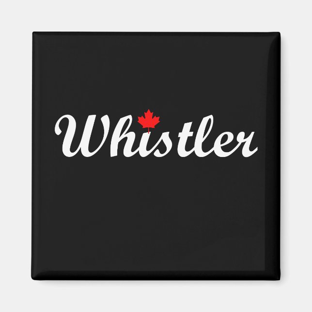 Whistler Canada Script Text Maple Leaf Dark Magnet (Front)