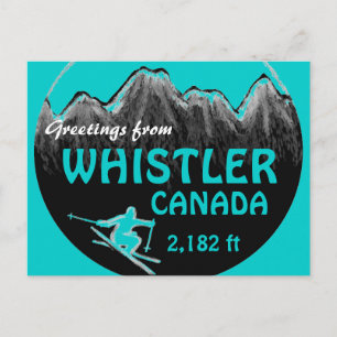 Whistler Canada teal greetings ski art postcard