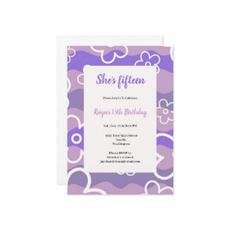 Whit and purple birthday party invitation