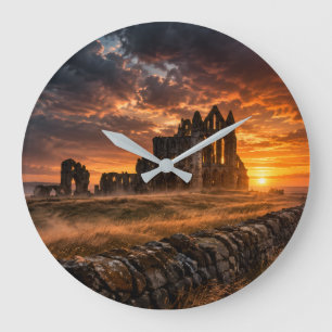 Whitby Abbey Gothic Sunset Round Wall Clock