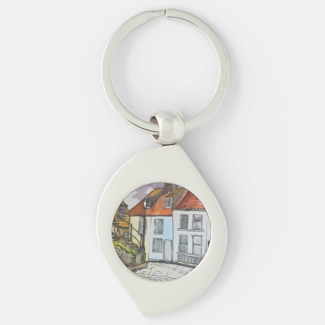 Whitby Steps Scarborough Original Painting  Key Ring (Front)