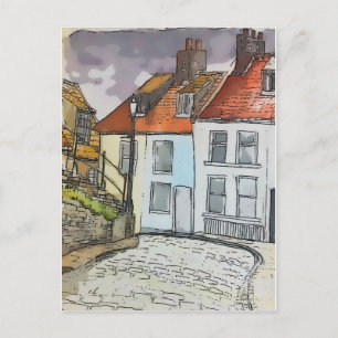 Whitby Steps Scarborough Original Painting Postcard
