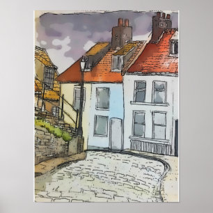 Whitby Steps Scarborough Original Painting  Poster