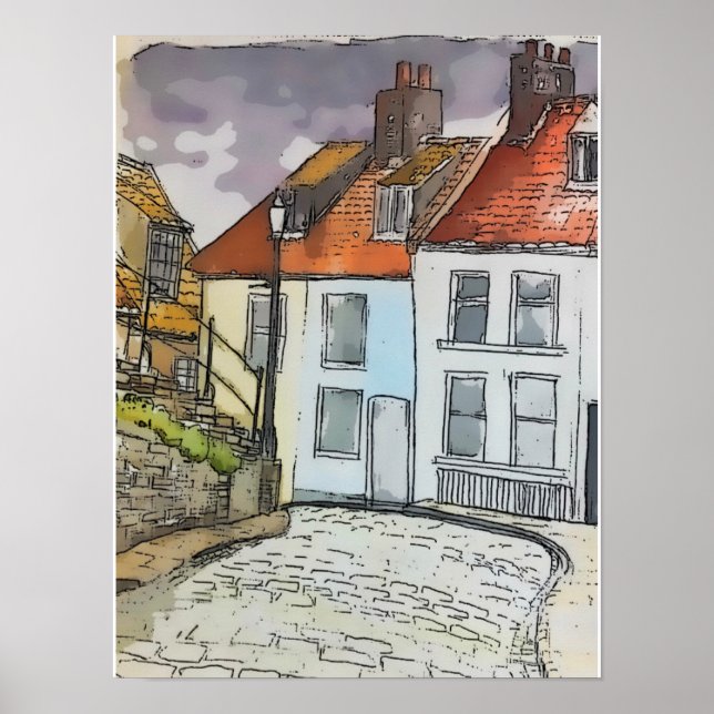 Whitby Steps Scarborough Original Painting  Poster (Front)