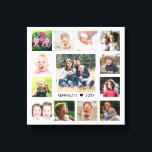 White 13 Photo Collage  Family Name Personalised Canvas Print<br><div class="desc">Create your own photo collage  wrapped canvas print with 13 of your favourite pictures on a white background.Personalise with family name and established date.</div>