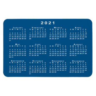 White 2021 Calendar Teal Blue Background Template Magnet
