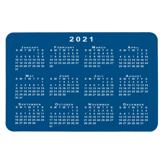 White 2021 Calendar Teal Blue Background Template Magnet (Horizontal)