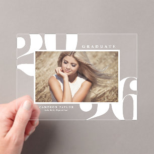 White 2025 Bold Typography Photo Graduation Acrylic Invitations