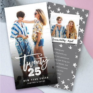 White 2025 Brushed Mix Typography New Year Photo Holiday Card