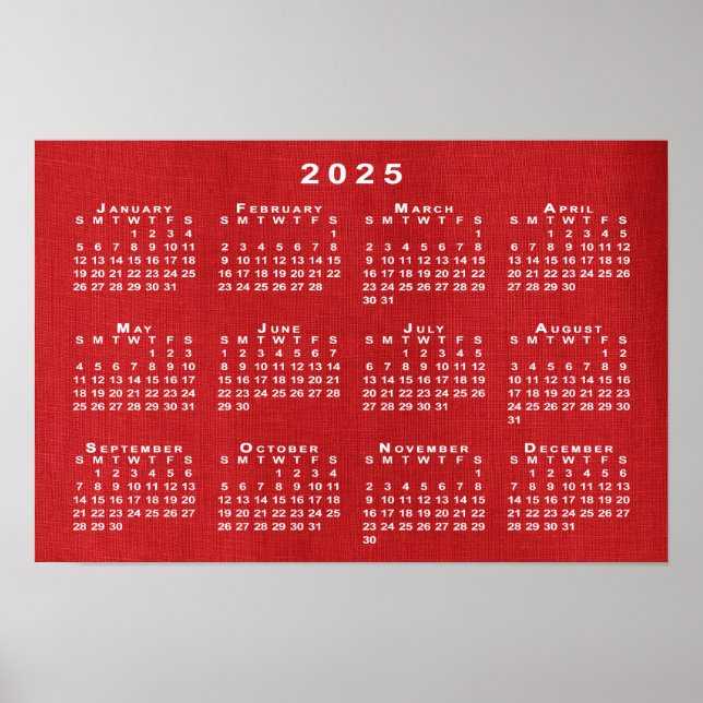 White 2025 Calendar on Customisable Photo Poster (Front)