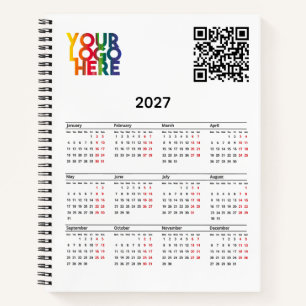 White 2026 Calendar Business Logo QR Code Notebook
