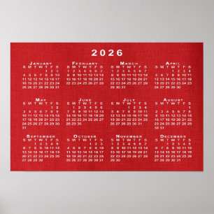 White 2026 Calendar on Customisable Photo Poster