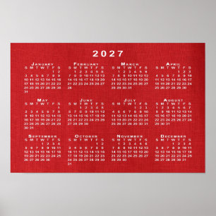 White 2027 Calendar on Customisable Photo Poster