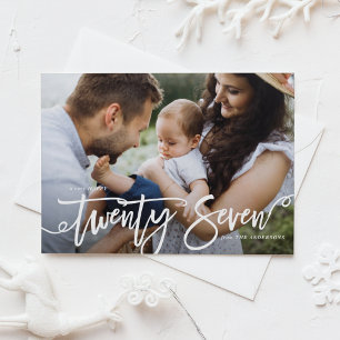 White 2027 Modern Calligraphy Photo New Year Holiday Card