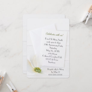 White 25th Anniversary Party Cosmos on White Wood Invitation