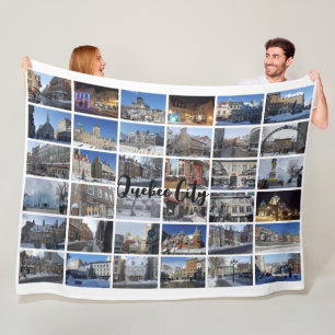 White 36 Photo Collage Grid Travel Custom Fleece Blanket