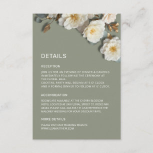 White 3 D Flowers Roses Enclosure Card
