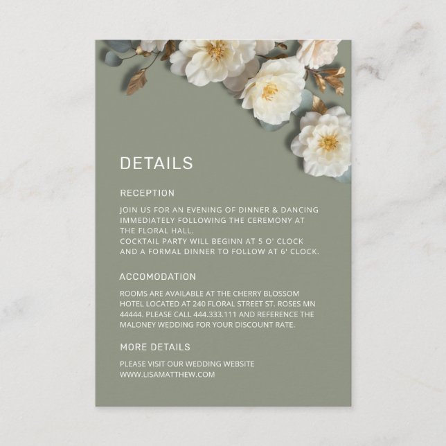 White 3 D Flowers Roses Enclosure Card (Front)